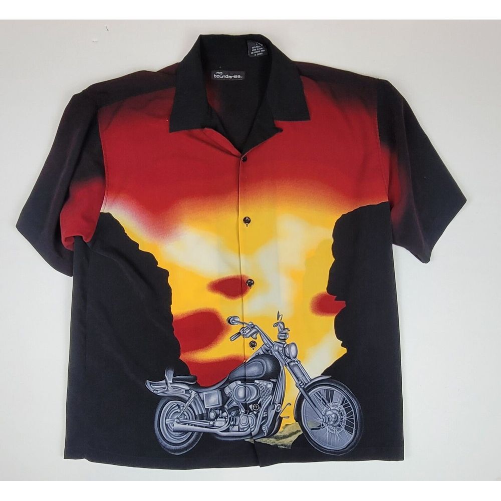 No Boundaries Button Uo Shirt Mens Large. Motorcycle Front‎ Back Short Sleeve.